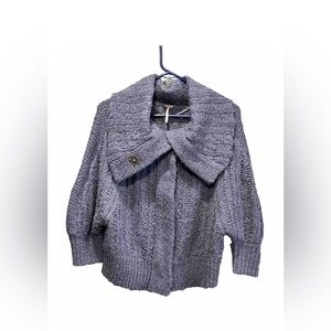 Free People  Cowl Neck Snap Wool Blend Chunky Purple Sweater Cardigan Size SP